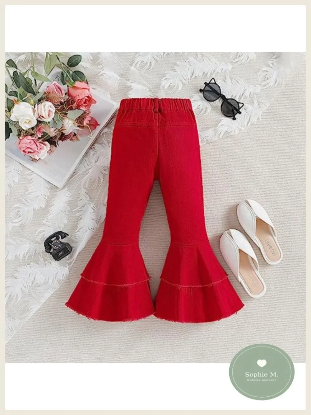 Toddler Girls Ruffle Ripped Flare Jeans Bell Bottom Denim Leggings Casual Pants